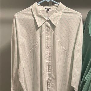 Express White and Green Striped Blouse